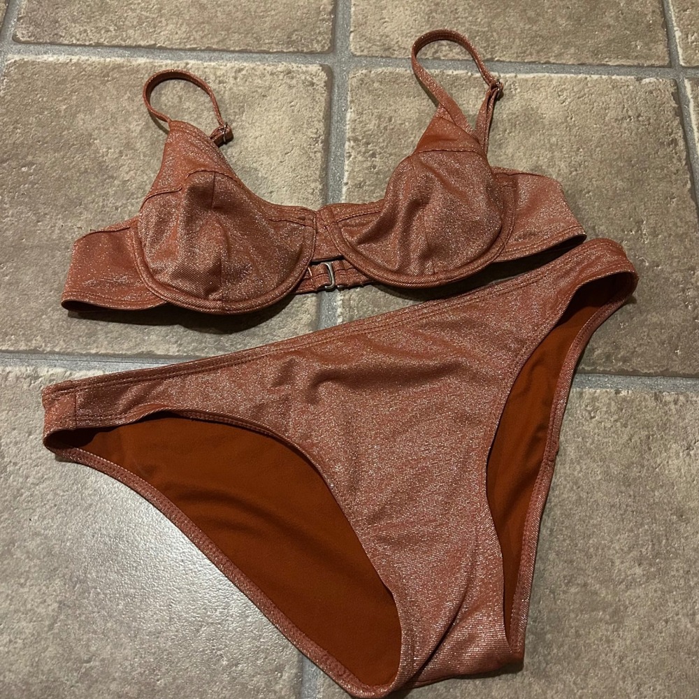 Xhilaration Copper Metallic Underwire Bikini Set Rust Bronze XL